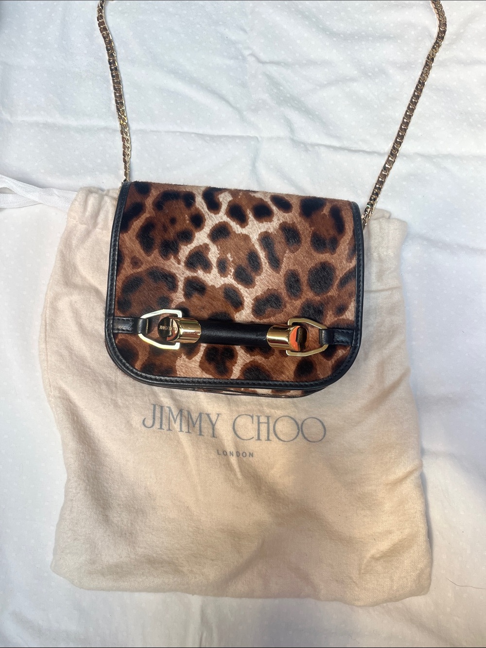 Jimmy Choo 2010s Paris Leopard Calf Hair Shoulder Bag with Original Dust Bag